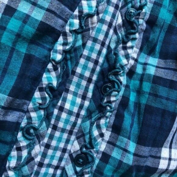 Guess Green Blue Plaid Button Down Shirt - Picture 5 of 8